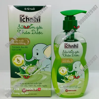Sữa tắm gội thảo dược Ích Nhi cho bé từ 0-12 tuổi chai 200ml phòng cảm lạnh ngừa rôm sẩy mẩn ngứa dưỡng da mềm mịn cho bé
