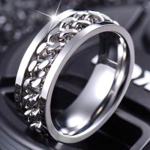 Cool Stainless Steel Rotatable Couple Ring High Quality Spinner Chain Rotable Rings for Women Man Punk Jewelry Party Gift
