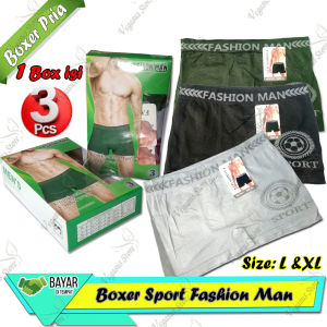 3Pcs Celana Dalam Boxer Pria Polini Tanpa Jahitan Sempak Motif Salur/Underware-Vegasus Store(COD)