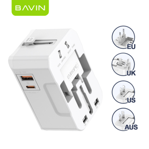 BAVIN PC2111 Universal Travel Adapter 20W Fast Charger USB-A & Type-C Ports + QC | Multi-Port Plug & LED Light