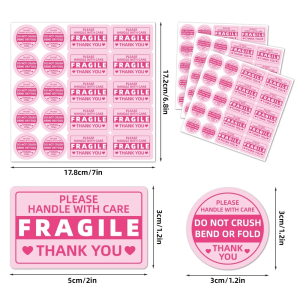 200pcs Fragile Reminder Stickers Rectangular Pink Express Sealing DIY Decoration Sticker