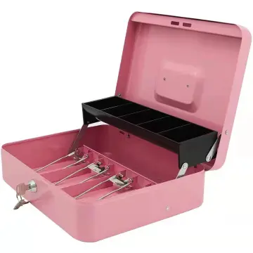 Small Metal Cash Box With Lock – 5.9x4.7x3.1 Inch, Pink, For Money, Coins, Jewelry & Valuables