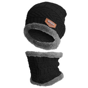 Knitted Cap Scarf Set Men Women Coral Fleece Outdoor Winter Riding Mask Bonnet Warm Thicken Plus Velvet Ear Neck Protect Beanie