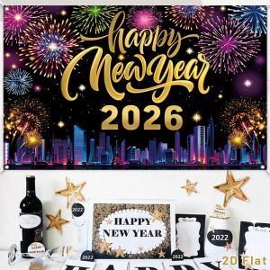 2026 Happy New Year Background Banner Colorful Firework Balloon Backdrop Family Party Decoration Photography Prop