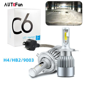 AUTOFun 2 PCS C6 H4 COB Lampu Mobil LED Headlight - Lampu LED Mobil Depan Super Terang 8-48V/72W 7200LM 6000K Waterdroof Auto Lampu Depan