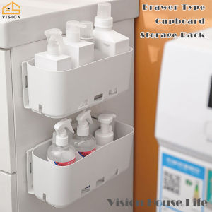 Vision Wall-Mounted Drawer Type Cabinet Rack Kitchen Retractable Storage Rack Sink Cabinet Storage Organizer Multi-functional Hole Free Slit Storage Box