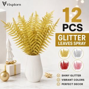 Christmas Glitter Artificial Leaves Gold Silver Red Pink Tree Filler Sturdy Reusable Home Party Decor Ornament