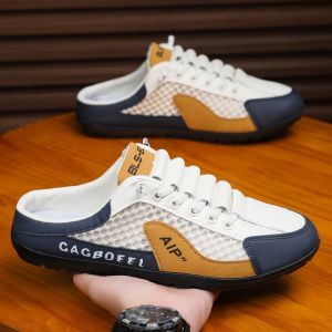 Closed-Toe Slippers 2026 MenS Shoes Summer Mesh Breathable Perforated Sandals Slip-On Backless Closed-Toe Slippers