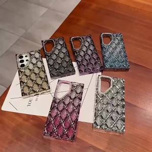 Trendy Luxury Rhombus Glitter Diamond Frame Case For Samsung Galaxy S26 Ultra S25 S24 Plus S23 Plating Soft Anti-drop Cover