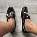 Liam Jacob Men Footwear Black Floater Cow Leather Rubber Sole Topsider Boat Shoes. 