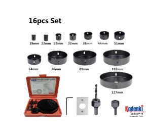 KEPALA MATA BOR HOLESAW HOLE SAW KIT SET GERGAJI BULAT BUNDAR LINGKARAN PEMBOLONG PELUBANG PAPAN KAYU TRIPLEK SPEAKER LAMPU DOWN LIGHT PLAFON GYPSUM GIPSUM GRC PIPA PARALON PLASTIK AKRILIK ACRILIC ACRYLIC HIDROPONIK HYDROPONIK 13 16 PCS LENGKAP TAJAM KUAT