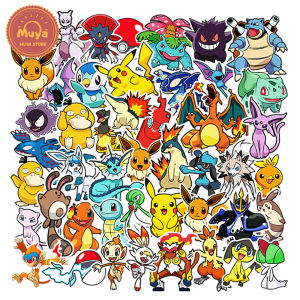 MUYA 50pcs Pokemon Anime Stickers for Kids Cartoon Stickers Waterproof Graffiti Stickers