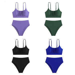 Phụ Nữ đồ bơi xếp nếp Tummy Kiểm Soát eo cao Bộ Đồ Tắm Ruched Đồ bơi cho bé gái Swimwears Độn Bộ Đồ Tắm