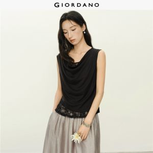 Giordano Women Cowl neck lace panel tank top Free Shipping 18326516