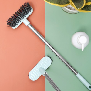 Floor Hard Brush Long Handle Bathtub Clean Floor Scrub Brush Adjustable Stainless Metal Handle Scrubber with Stiff Bristles Carpet Cleaning Brush Ceramic Tile Cleaning Brush