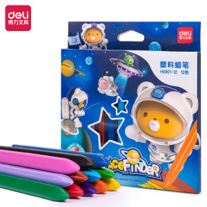 Deli Plastic Crayon/Krayon Plastik 12/24/36 Warna Triangular Desain Space HE901