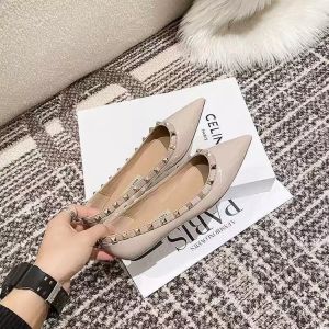 Soft Leather Elegant Pointed Toe WomenS Shallow Mouth Rivet Patent Leather Evening Gentle Soft Sole Flat Shoes