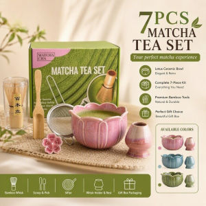 Matcha Tea Set Lotus Ceramic Bowl With Spout Bamboo Whisk Scoop Strainer Holder Retro Ceremony Kit