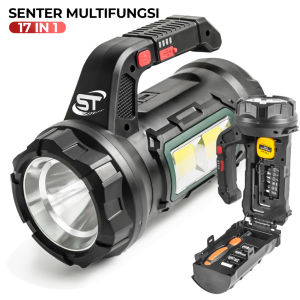 Senter 17 IN 1 Multifungsi Senter Cas 18W Set Tool Perkakas Terang 5 Mode HM 7729G | Senter Besar Portable | Senter Super Terang Multifungsi Waterproof Portable | Senter LED Jarak Jauh Hinggal 1000 m | Senter Outdoor Portable Rechargeable USB Powerbank