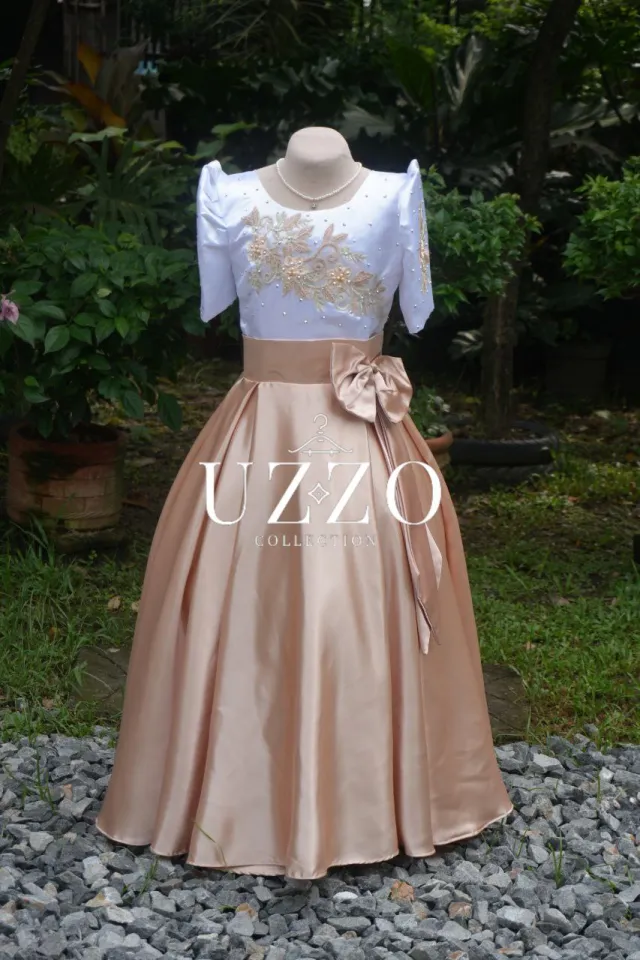 HABLON Modern Filipiniana Gown for Girls Kids Ages 2–12 Blush Pink