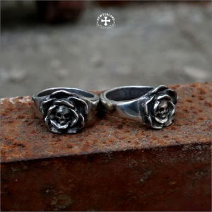 Pewterland Ringskull Roses Cincin Tengkorak Bunga 3D Bahan Logam Timah Pria dan Wanita