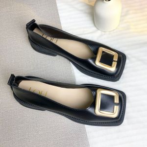 0009 Sepatu Flat Wanita Slip On Square Toe dengan Aksen Emas Import Bisa COD
