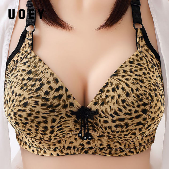 UOEY Sexy Leopard Bra Women Wireless Push Up Brasieres Soft Plus Large Size  Bralette Breathable Thin Seamless Lingerie 80-110B C Cup