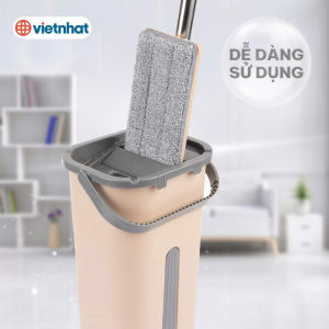 (CHÍNH HÃNG) Bộ lau nhà thông minh VIỆT NHẬT - Thùng chữ nhật 2 ngăn tách nước bẩn xoay 360 độ tự vắt tặng 2 bông lau