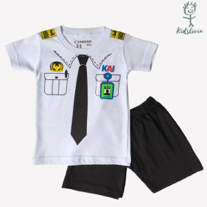 Setelan Kaos Anak laki Laki Motif Masinis dan Celana Pendek Anak Usia 1-6 Tahun Bahan Katun