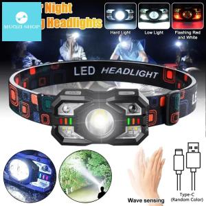 MUQZI Siêu sáng Đèn pha LED cảm ứng Chế độ có thể điều chỉnh Có điều khiển bằng cử chỉ Đèn pin đội đầu Di động 5 bánh răng Đèn pha cảm biến chuyển động hồng ngoại Cắm Trại chạy bộ