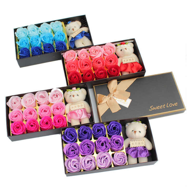 Soap Rose Flower with Baby Bear Doll for Valentine Day Rose Flower Gift ...