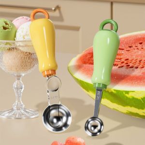 HUNIU Stainless Steel Press Ice Cream Scoop Creative Non-Stick Fruit Ball Spoon Multifunctional Comfort Grip Ice Cream Digger Home Use