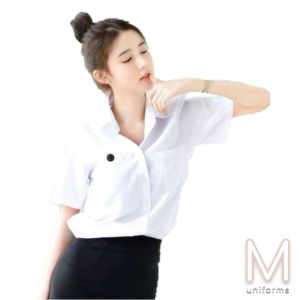 Maneenush เสื้อนักศึกษาทรงบอยมีกระเป๋า เสื้อนักศึกษา สีขาวนวล (ไซส์ผู้ชาย เช็คขนาดก่อนสั่ง) เสื้อนักศึกษาชาย