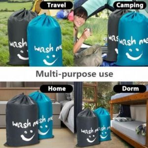 120L Foldable Nylon Hanging Laundry Bag Big For Travel Waterproof Dirty Clothes Drawstring Closure