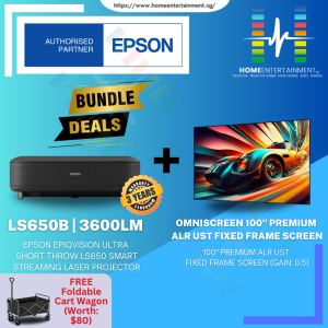 [BUNDLE PROMO] EPSON EH-LS650B ULTRA SHORT THROW 4K LASER PROJECTOR + OMNISCREEN 100" PREMIUM ALR (0.5 GAIN) UST FIX FRAME SCREEN