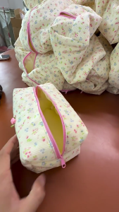 Stylish Quilted Cotton Makeup Pouch with Zippers for Women and Girls Secure Storage Stylish Cosmetic Organizer