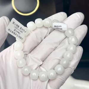 Authentic Natural Jade White Barrel Beaded 10mm Bracelet for Women Fashion Jewelry Gift with Certificate