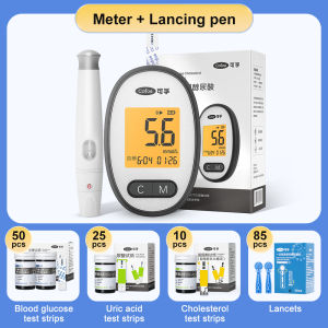 Cofoe เครื่องทดสอบ3-In-1 50ชิ้นระดับน้ำตาลในเลือดและคอเลสเตอรอล10ชิ้นและ25ชิ้นกรดยูริค & เมตรมัลติฟังก์ชั่นเครื่องทดสอบคอเลสเตอรอลยูริคชุดทดสอบระดับน้ำตาล