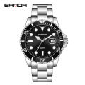 SANDA 1099 Men's Quartz Watch Luxury Fashion Green Date Pointer with Stainless Steel Strap Wristwatches for Male Watches. 