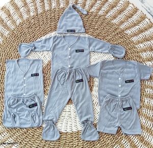 Paket Hemat 3 Setelan baju bayi lengan panjang pendekkutung + sartaki & kupluk Bayi Baru Lahir