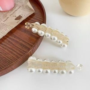 Korean Pearl Shark Hair Clip Banana Hair Clip High Ponytail Essential Pearl Hair Clip Hair Accessory