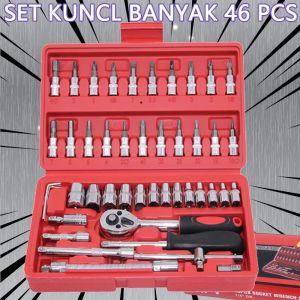 REAL PICT ALAT SOCKETTOOLS 46 PCS / Kunci Socket 46 Pcs 1/4" + Obeng shock Tool Kit Set Pas Ring L Motor Kunci/kunci l set tekiro lengkap/kunci ring pas 1 set lengkap SHENAR - PERABOTMURAH