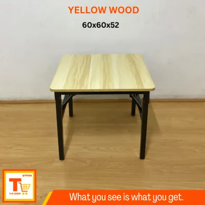 FOLDABLE/FOLDING SQUARE TABLE WITH METAL LEGS (YELLOW WOOD)
