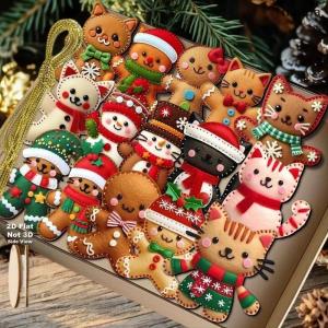 ✨[nappa] 8 16ชิ้น2D การ์ตูนน่ารักแบนขนมปังขิงต้นไม้แมวตกแต่งต้นคริสต์มาสแขวนเครื่องประดับจี้ตกแต่ง