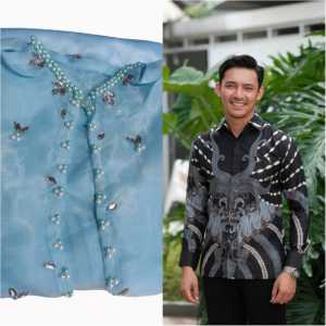 Couple Jemma Oneset 2 Look in 1 Satin Silk Inner+Outer Organza Setelan Kemeja Batik Kondangan Kekinian Ootd Wanita Terbaru Rok Lilit Baju Pasangan Bridesmaid Wisuda Pesta Elegan