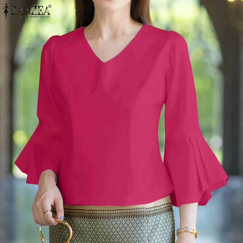 ZANZEA Korean Style Women Street Fashion Flare 3/4 Sleeve Blouses