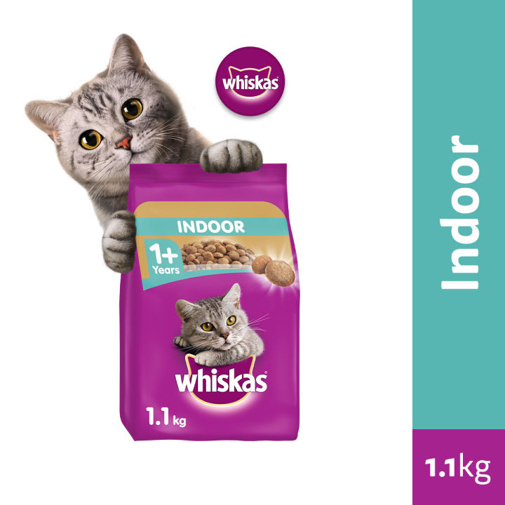 WHISKAS Cat Food Dry Adult Indoor 1.1kg