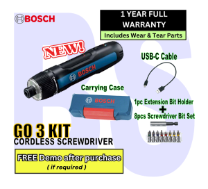 BOSCH GO 3 KIT (Gen 3) Smart Cordless Screwdriver. LED light. 2.0AH battery. universal bit locker for any type of bit.USB-C cable and 8pcs Screw Bits. NEW MODE