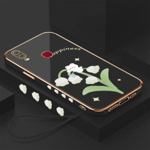 (lokal stock) Kesing hp Untuk Vivo Y01 Y01A Y1S Y11(2019) Y12 Y12i Y12A Y12S (Lanyard Gratis) Cartoon Cute Bear Lily of the Valley Square Edge Pattern Design Luxury Plating Soft Phone Case