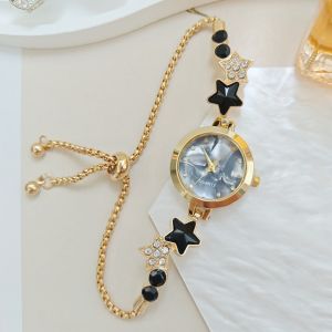 INVADER Rhinestone Bracelet Watch Adjustable Alloy Star Chain Watch Fashion Ladies Wristwatch for Women Girls